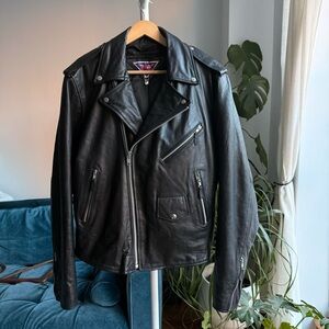 Vintage BIKERCORE MOB Black Genuine Leather Biker Moto Jacket Men’s 42T / Large